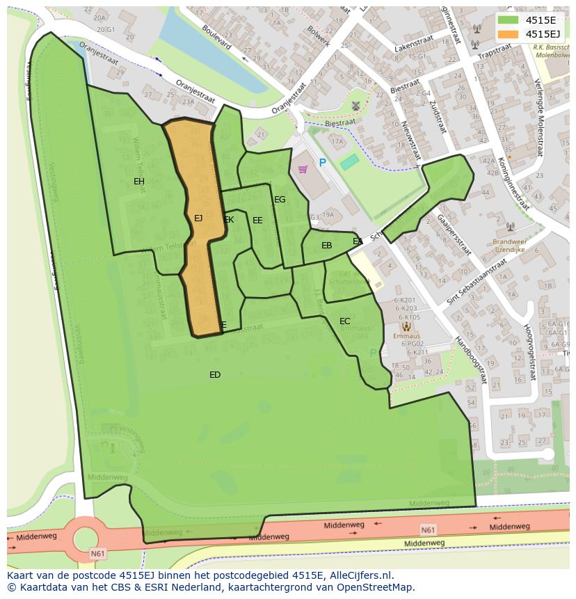 Afbeelding van het postcodegebied 4515 EJ op de kaart.