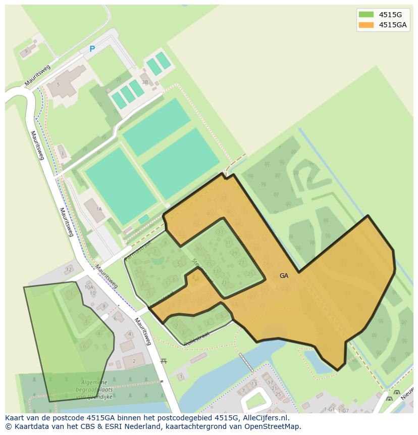 Afbeelding van het postcodegebied 4515 GA op de kaart.