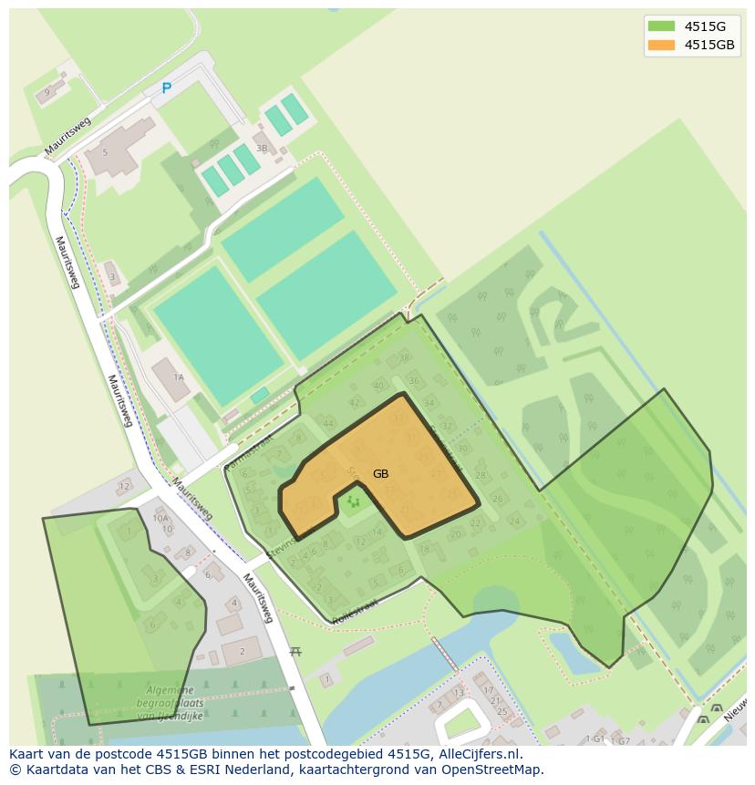 Afbeelding van het postcodegebied 4515 GB op de kaart.
