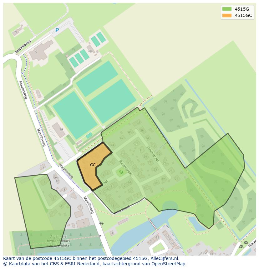 Afbeelding van het postcodegebied 4515 GC op de kaart.