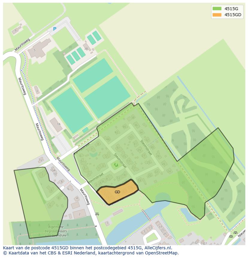 Afbeelding van het postcodegebied 4515 GD op de kaart.