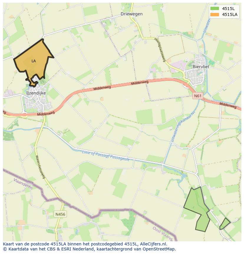 Afbeelding van het postcodegebied 4515 LA op de kaart.