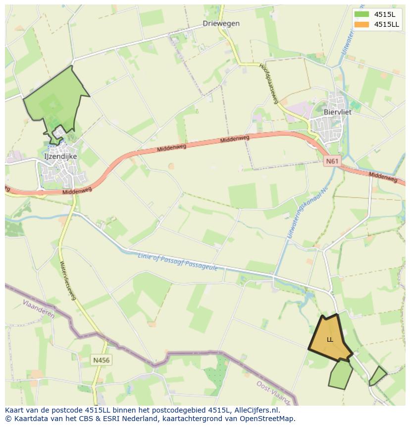 Afbeelding van het postcodegebied 4515 LL op de kaart.