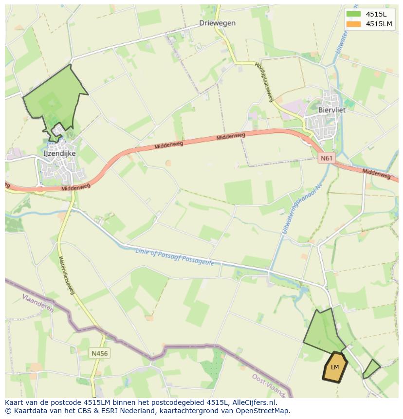 Afbeelding van het postcodegebied 4515 LM op de kaart.