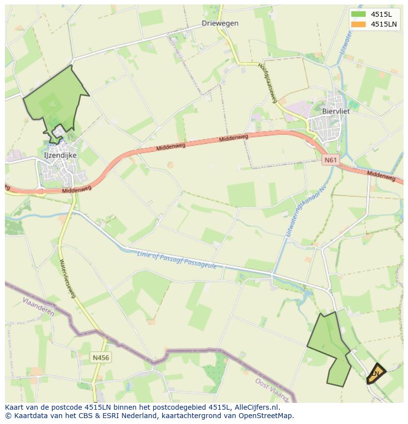 Afbeelding van het postcodegebied 4515 LN op de kaart.