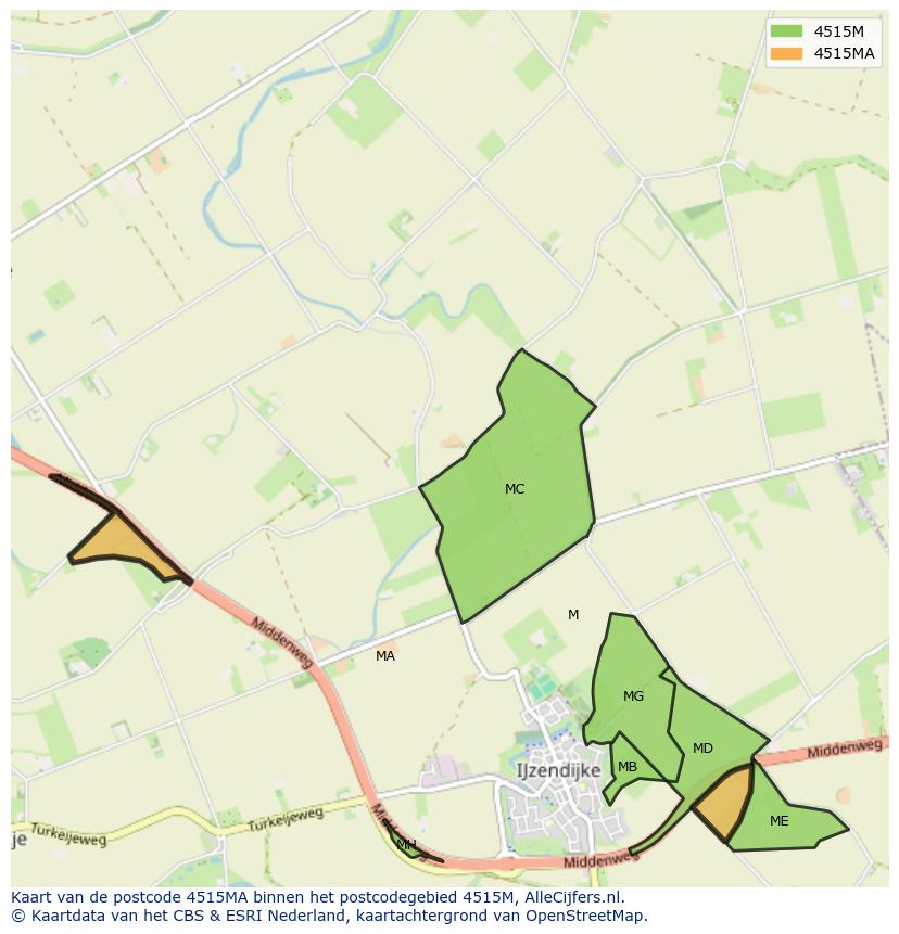 Afbeelding van het postcodegebied 4515 MA op de kaart.