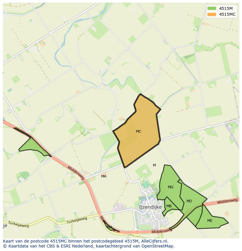 Afbeelding van het postcodegebied 4515 MC op de kaart.
