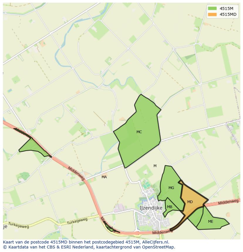 Afbeelding van het postcodegebied 4515 MD op de kaart.