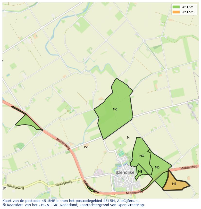 Afbeelding van het postcodegebied 4515 ME op de kaart.