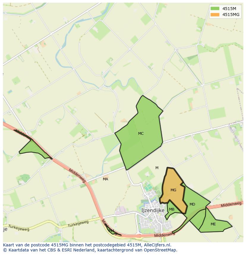 Afbeelding van het postcodegebied 4515 MG op de kaart.