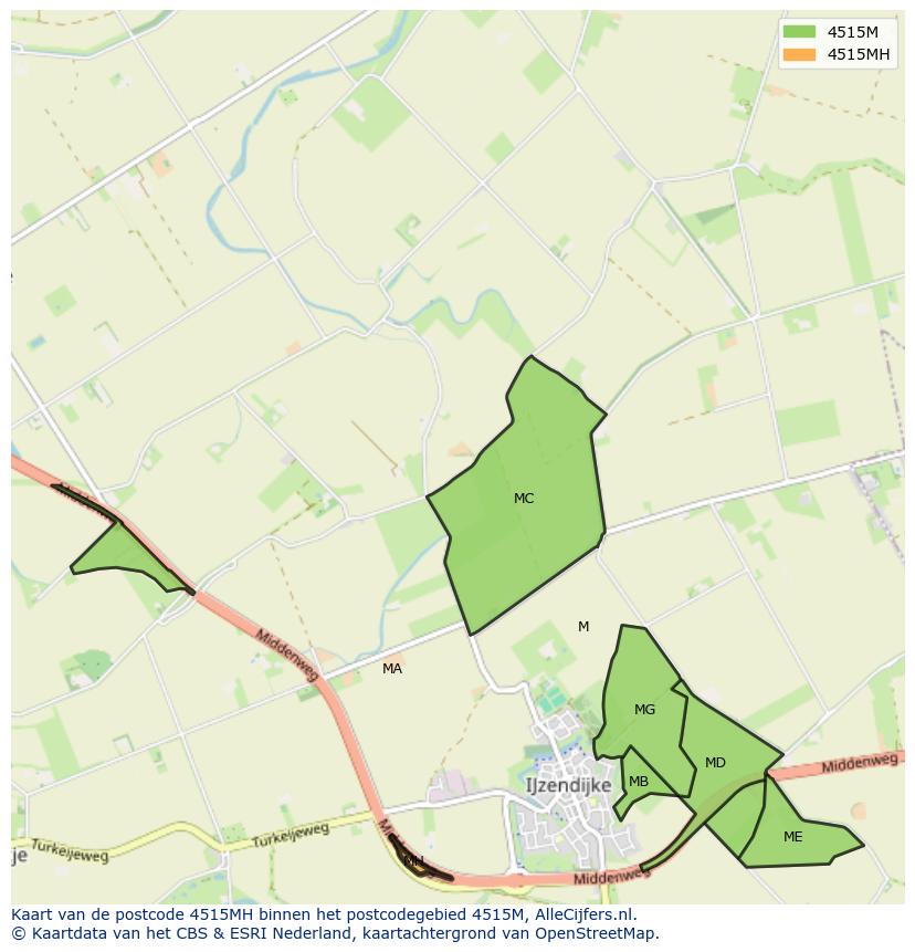 Afbeelding van het postcodegebied 4515 MH op de kaart.