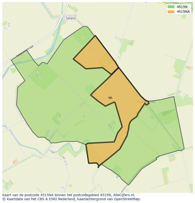 Afbeelding van het postcodegebied 4515 NA op de kaart.