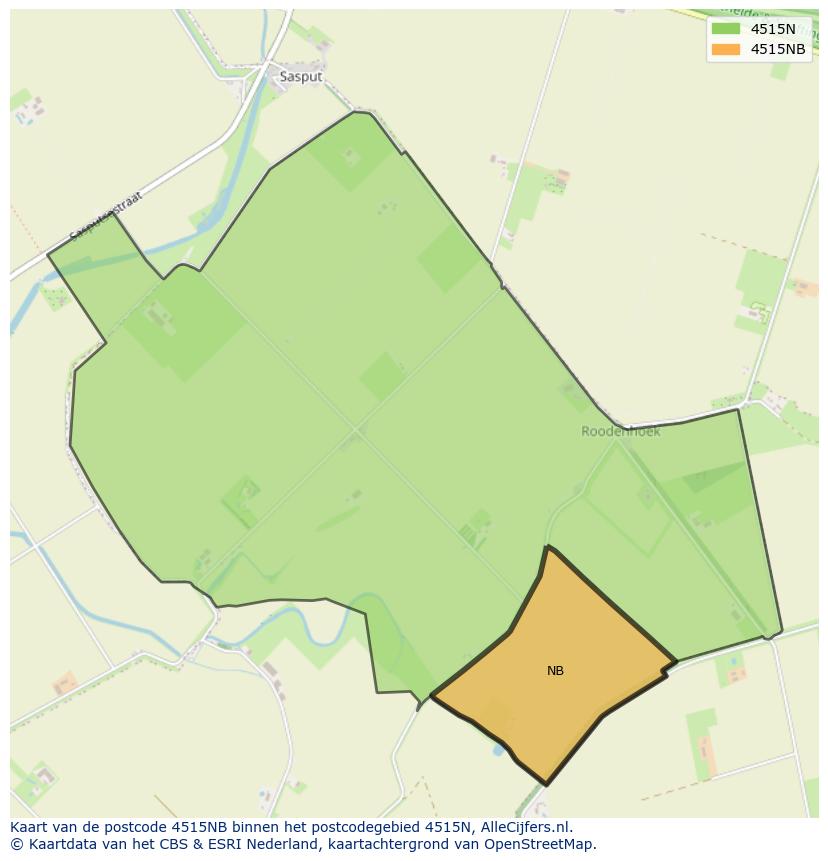 Afbeelding van het postcodegebied 4515 NB op de kaart.