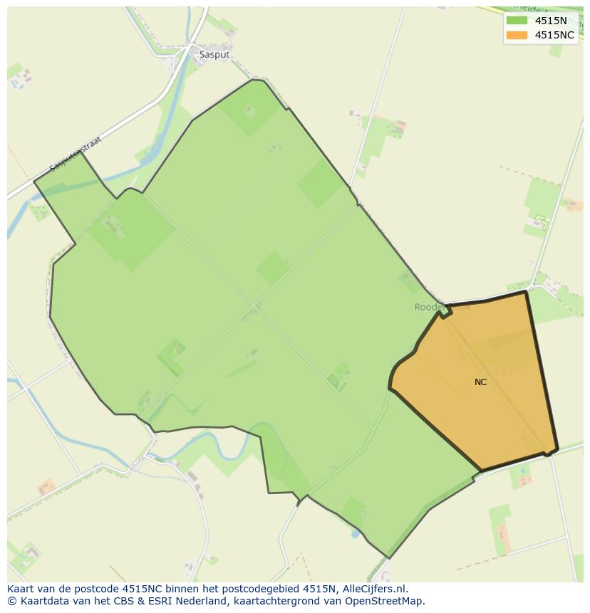 Afbeelding van het postcodegebied 4515 NC op de kaart.