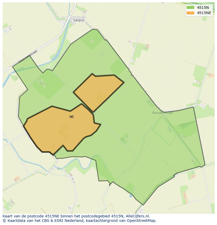 Afbeelding van het postcodegebied 4515 NE op de kaart.