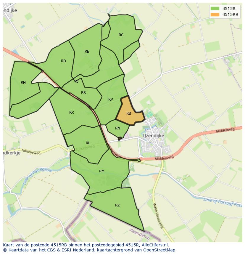 Afbeelding van het postcodegebied 4515 RB op de kaart.