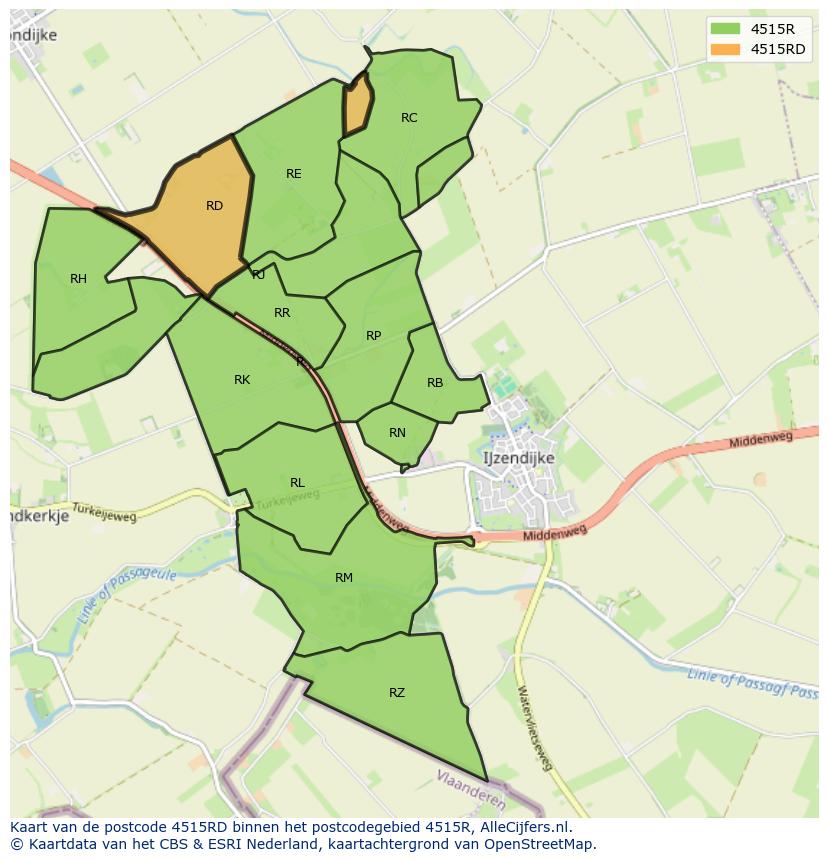 Afbeelding van het postcodegebied 4515 RD op de kaart.
