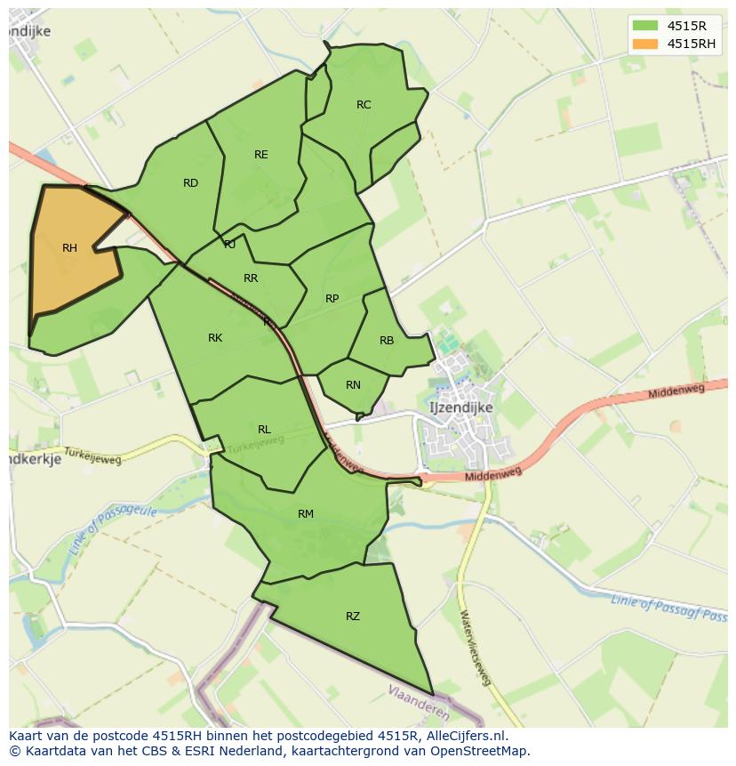 Afbeelding van het postcodegebied 4515 RH op de kaart.
