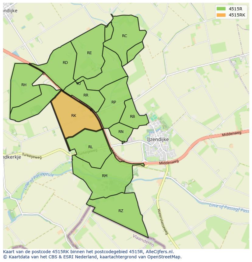 Afbeelding van het postcodegebied 4515 RK op de kaart.