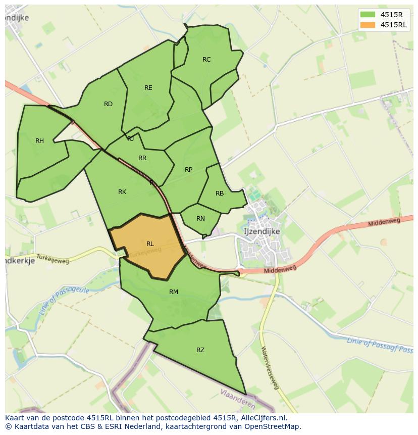 Afbeelding van het postcodegebied 4515 RL op de kaart.