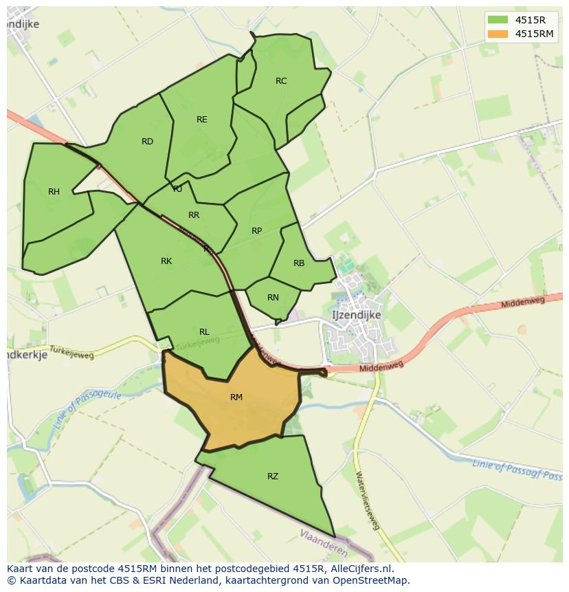 Afbeelding van het postcodegebied 4515 RM op de kaart.