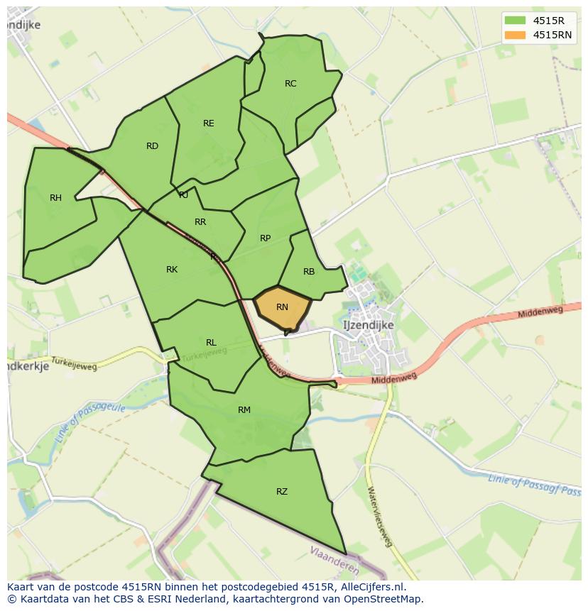 Afbeelding van het postcodegebied 4515 RN op de kaart.