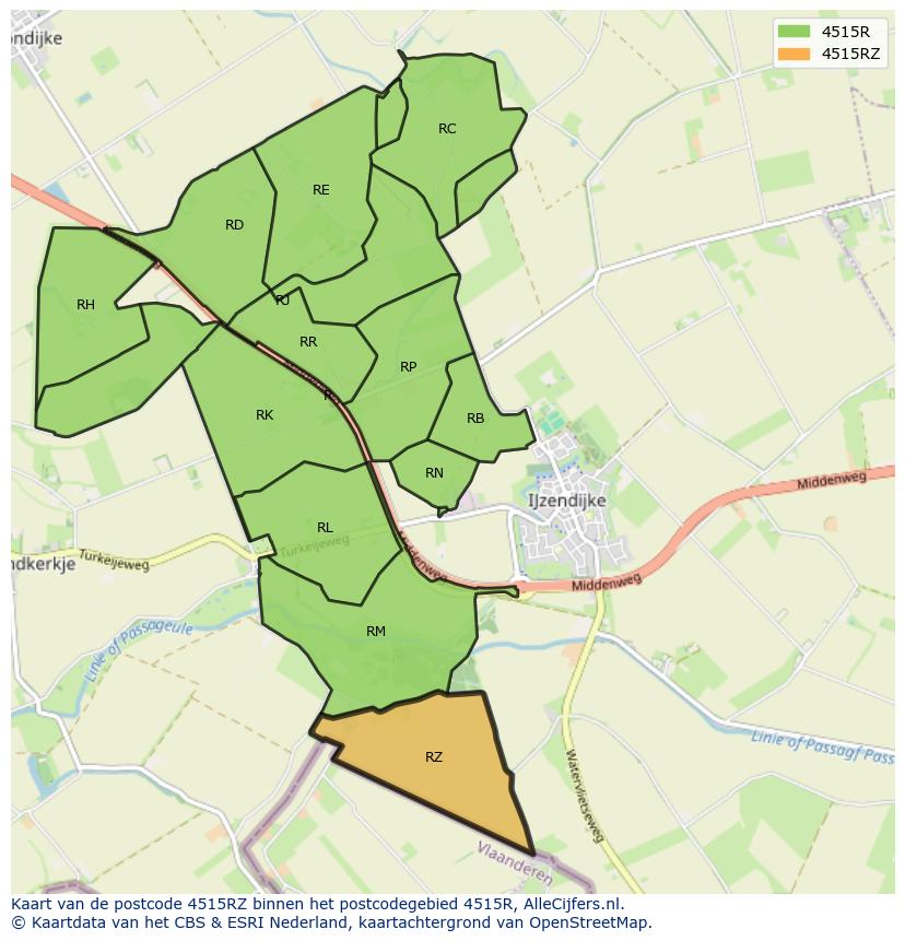Afbeelding van het postcodegebied 4515 RZ op de kaart.