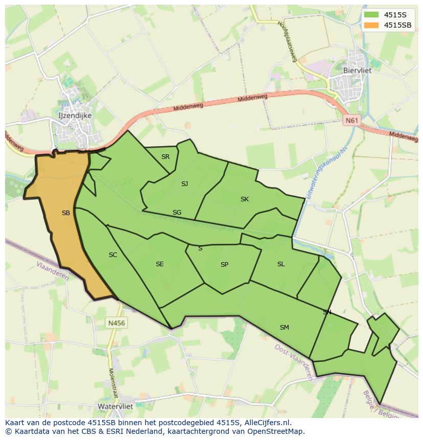 Afbeelding van het postcodegebied 4515 SB op de kaart.