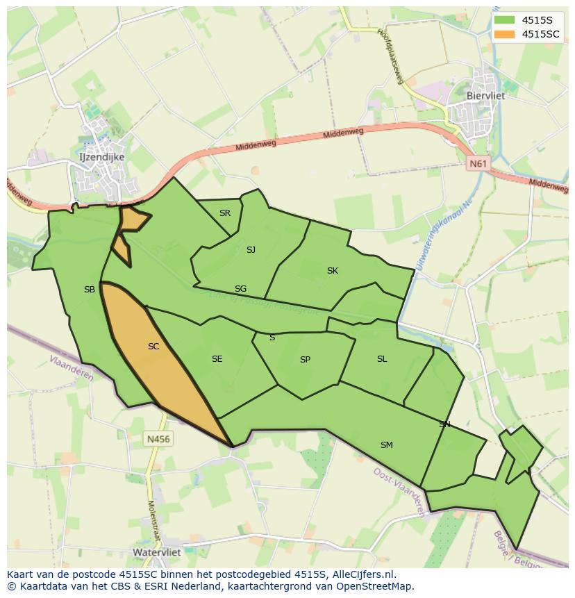 Afbeelding van het postcodegebied 4515 SC op de kaart.