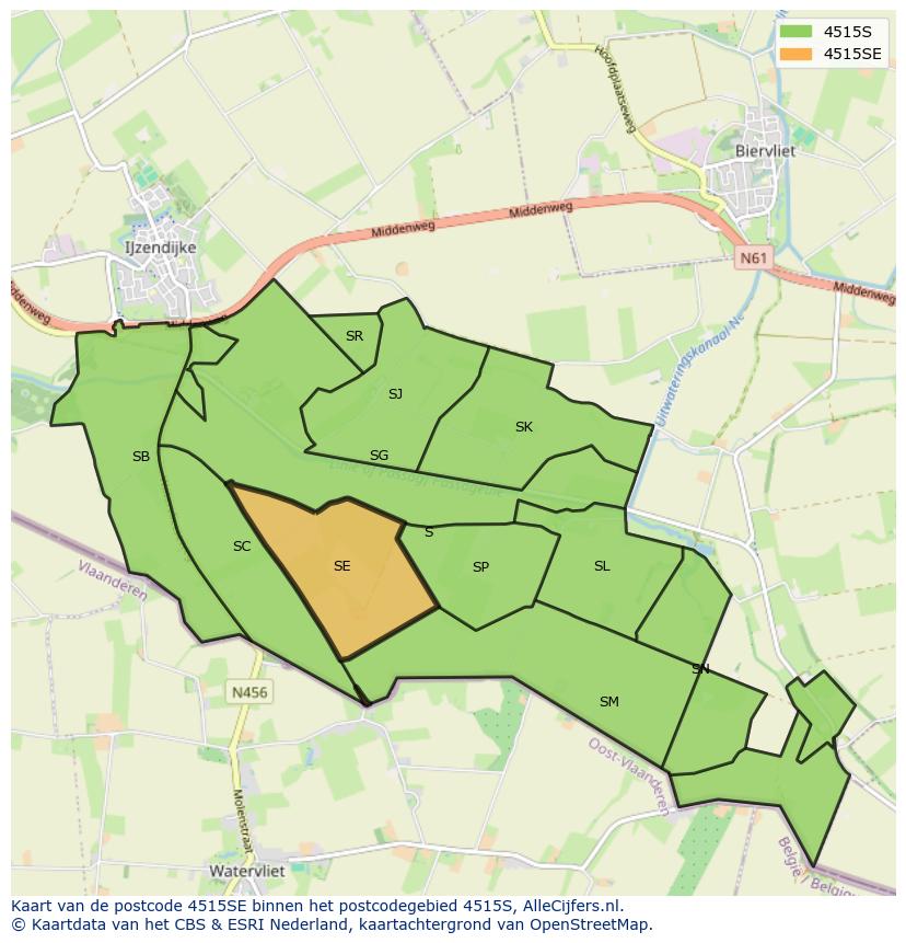 Afbeelding van het postcodegebied 4515 SE op de kaart.