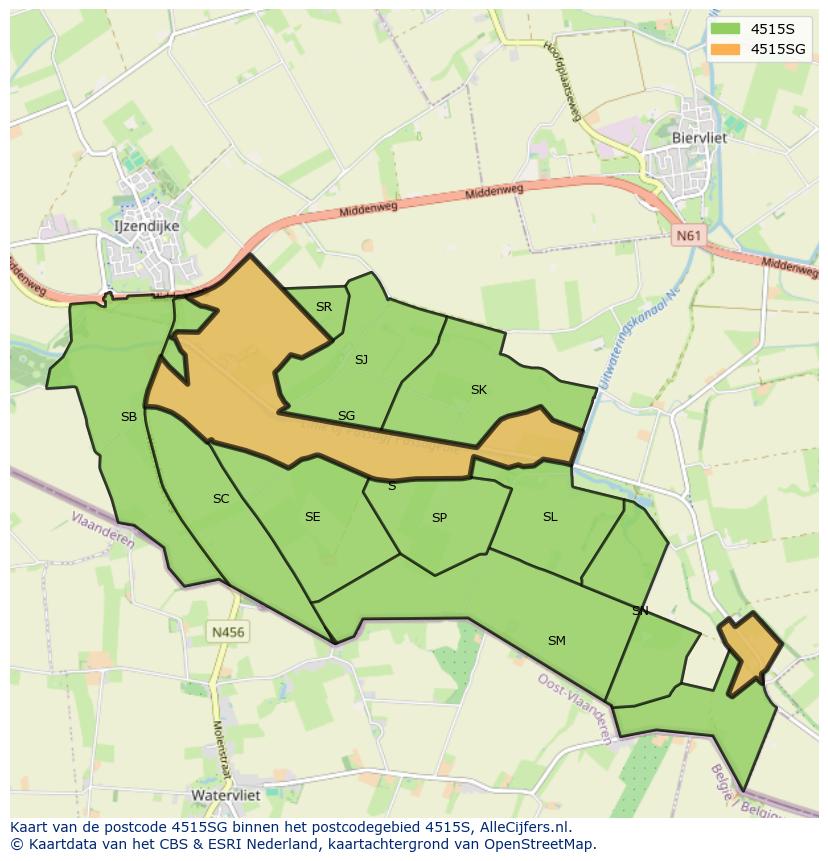 Afbeelding van het postcodegebied 4515 SG op de kaart.