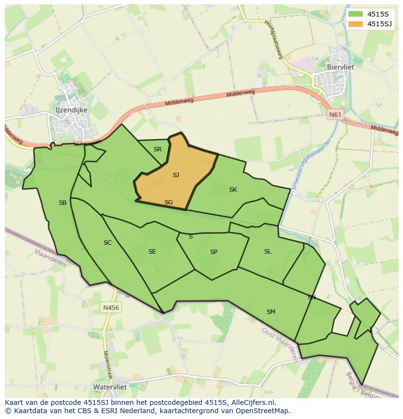 Afbeelding van het postcodegebied 4515 SJ op de kaart.