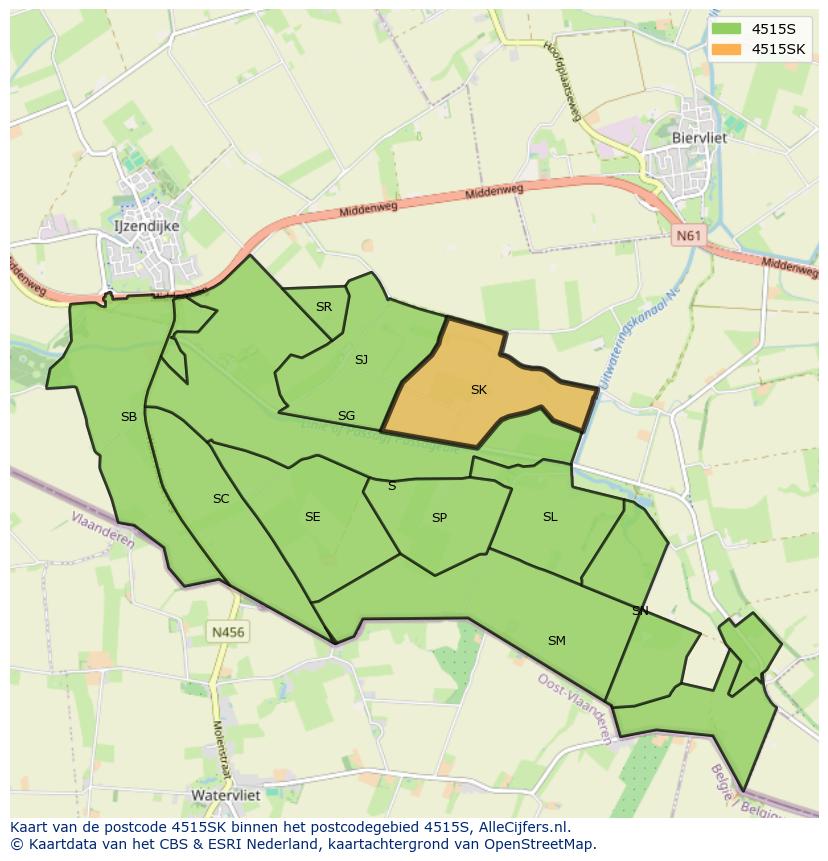 Afbeelding van het postcodegebied 4515 SK op de kaart.