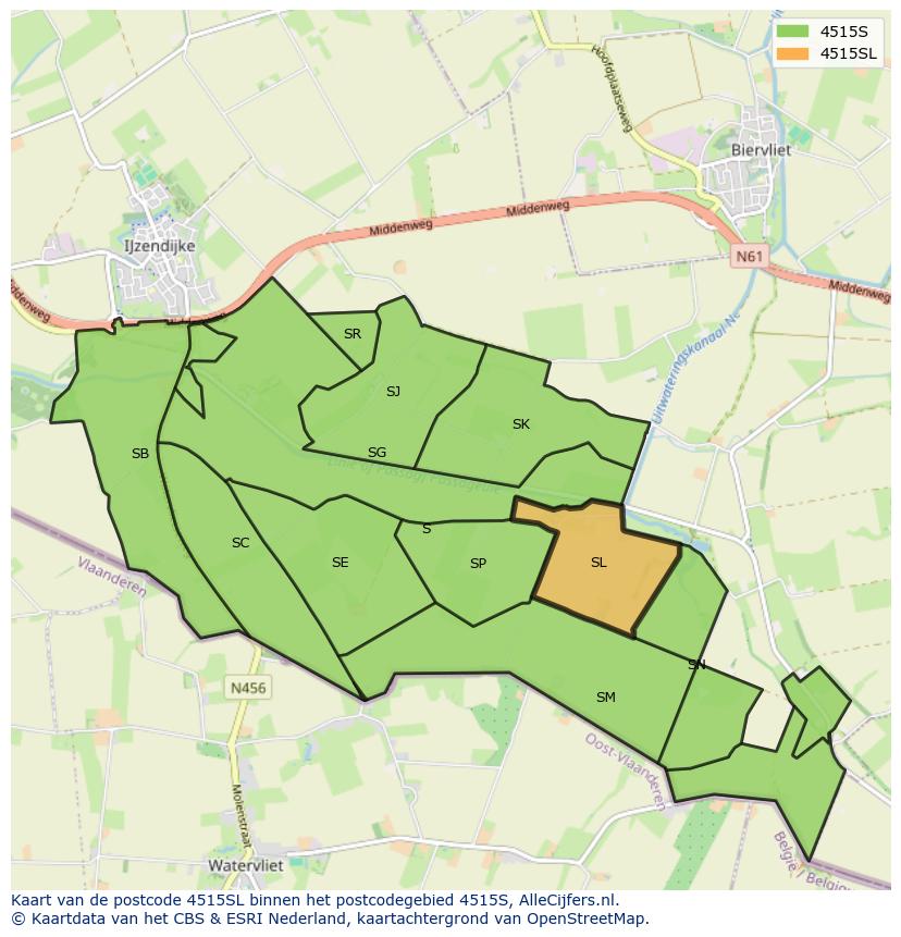 Afbeelding van het postcodegebied 4515 SL op de kaart.
