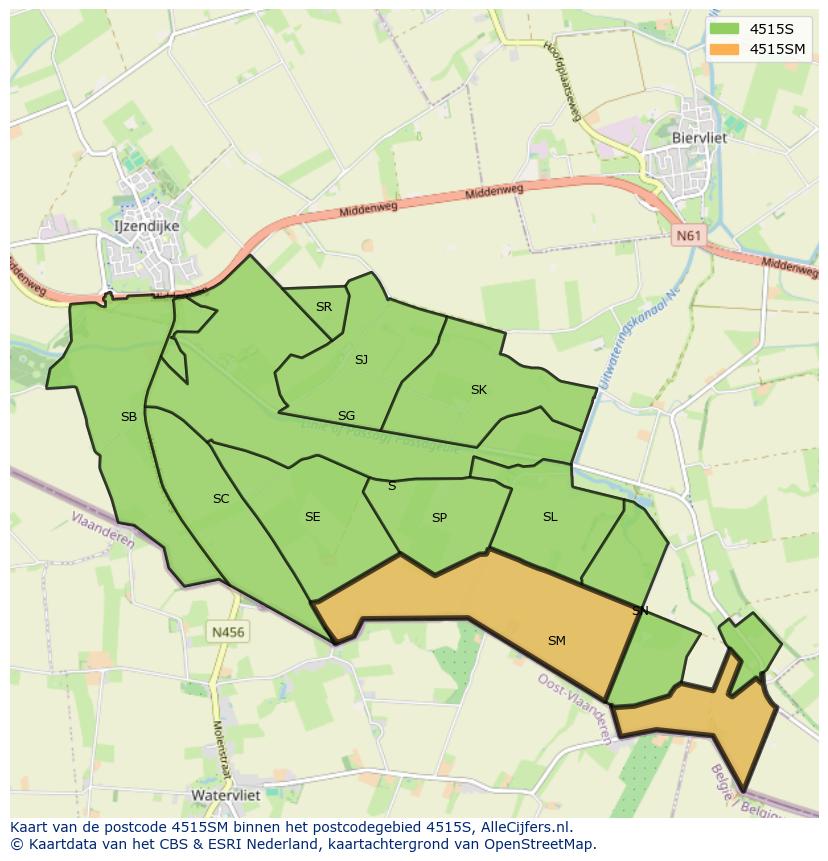 Afbeelding van het postcodegebied 4515 SM op de kaart.