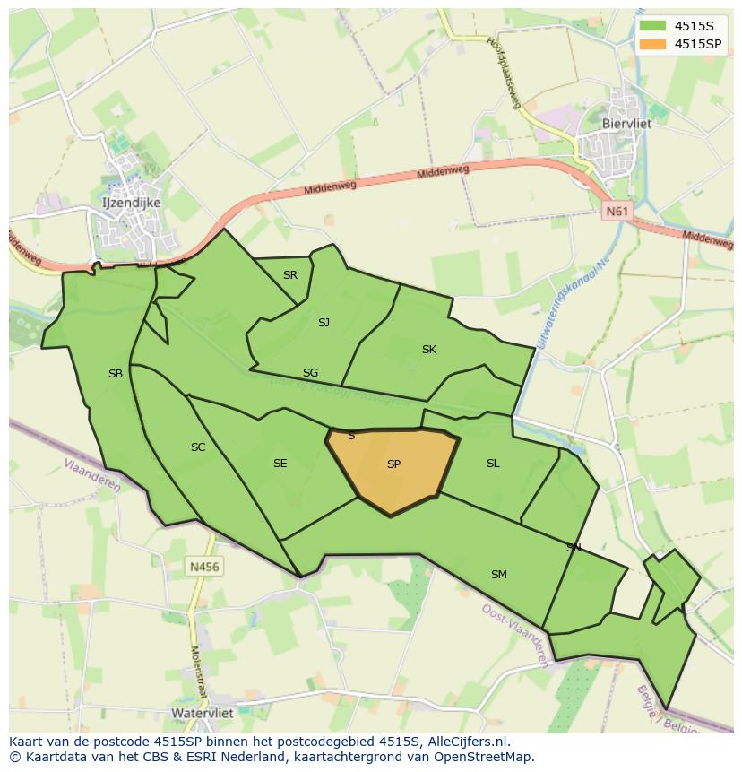 Afbeelding van het postcodegebied 4515 SP op de kaart.