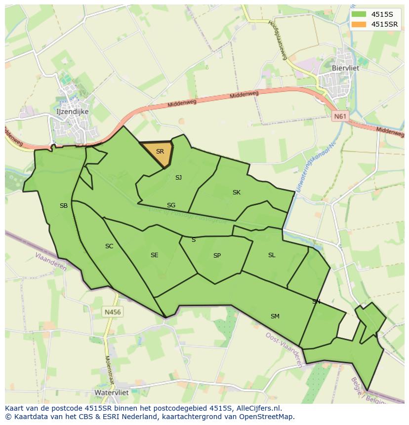 Afbeelding van het postcodegebied 4515 SR op de kaart.