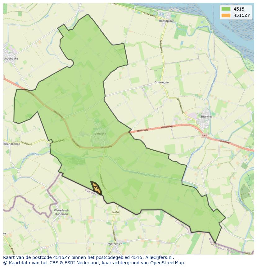 Afbeelding van het postcodegebied 4515 ZY op de kaart.