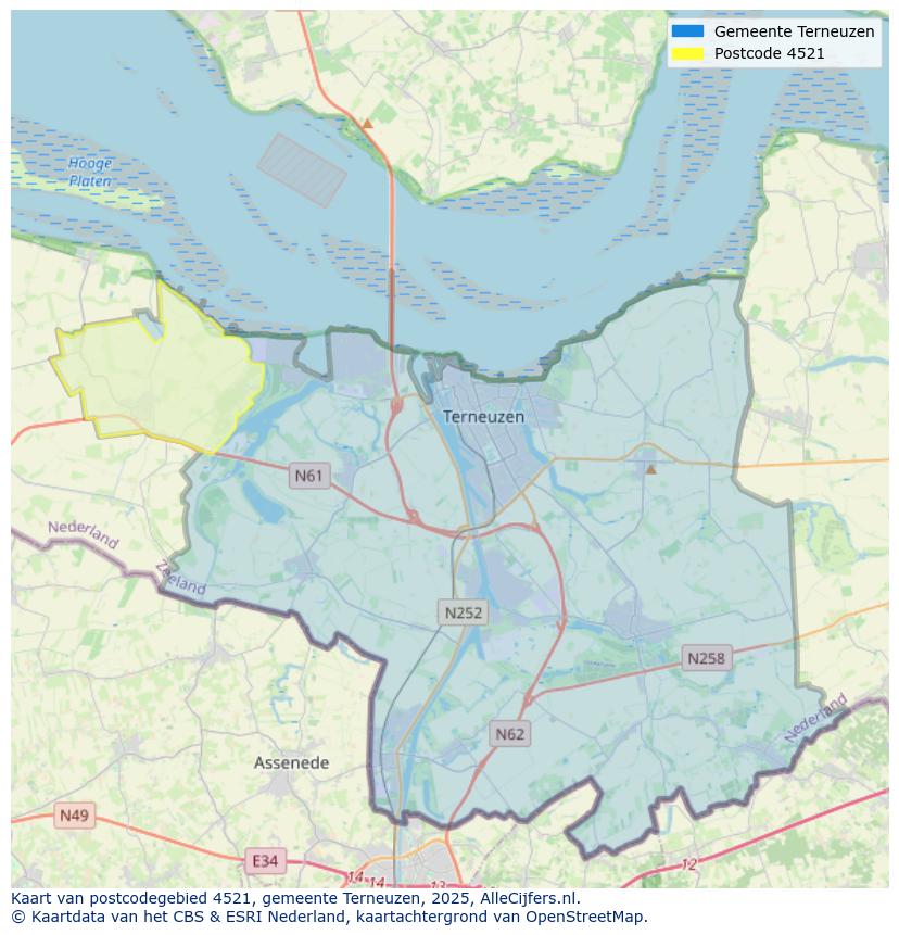 Afbeelding van het postcodegebied 4521 op de kaart.