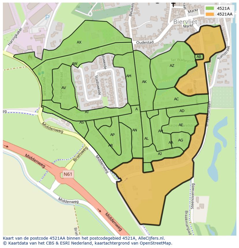 Afbeelding van het postcodegebied 4521 AA op de kaart.