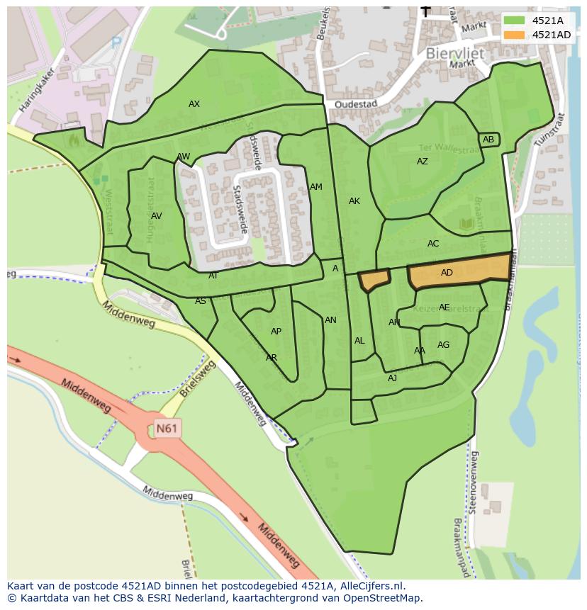 Afbeelding van het postcodegebied 4521 AD op de kaart.