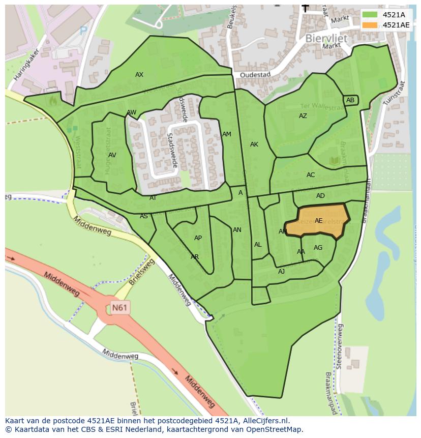 Afbeelding van het postcodegebied 4521 AE op de kaart.