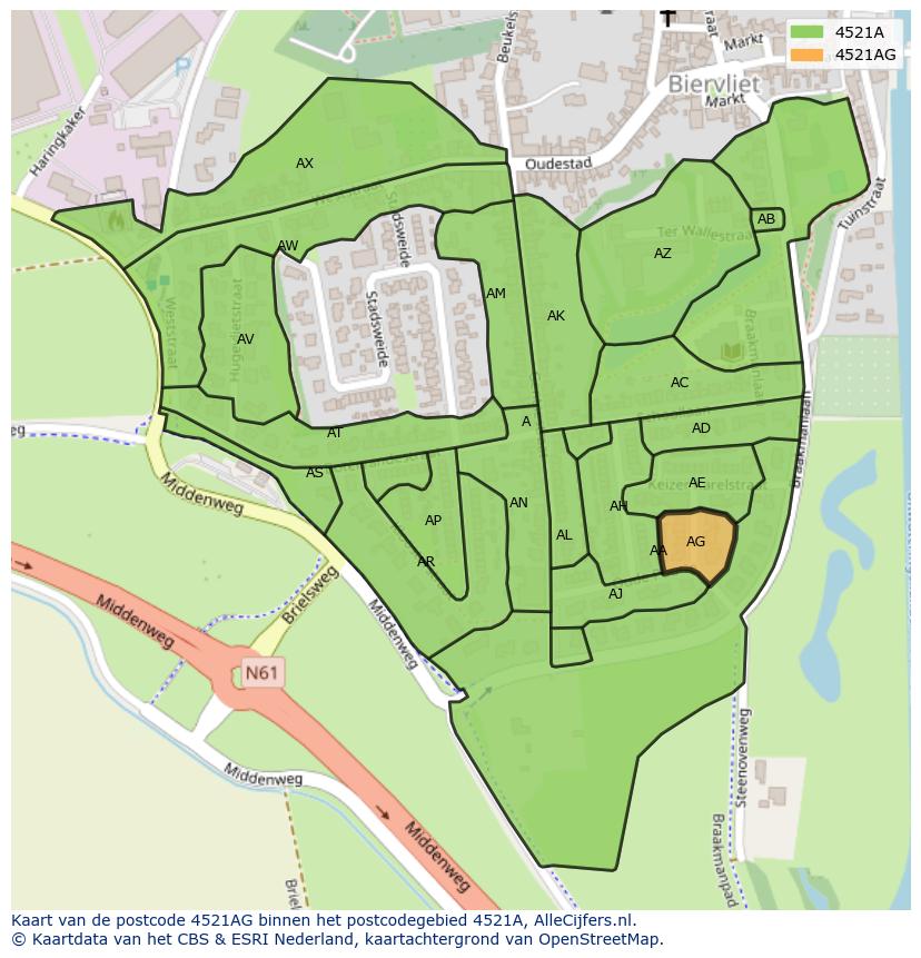 Afbeelding van het postcodegebied 4521 AG op de kaart.