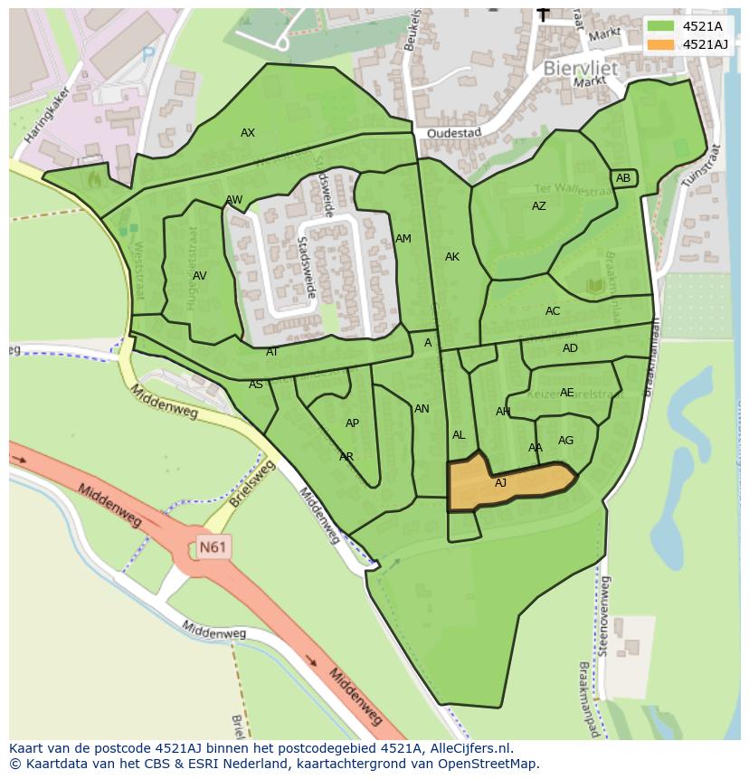 Afbeelding van het postcodegebied 4521 AJ op de kaart.