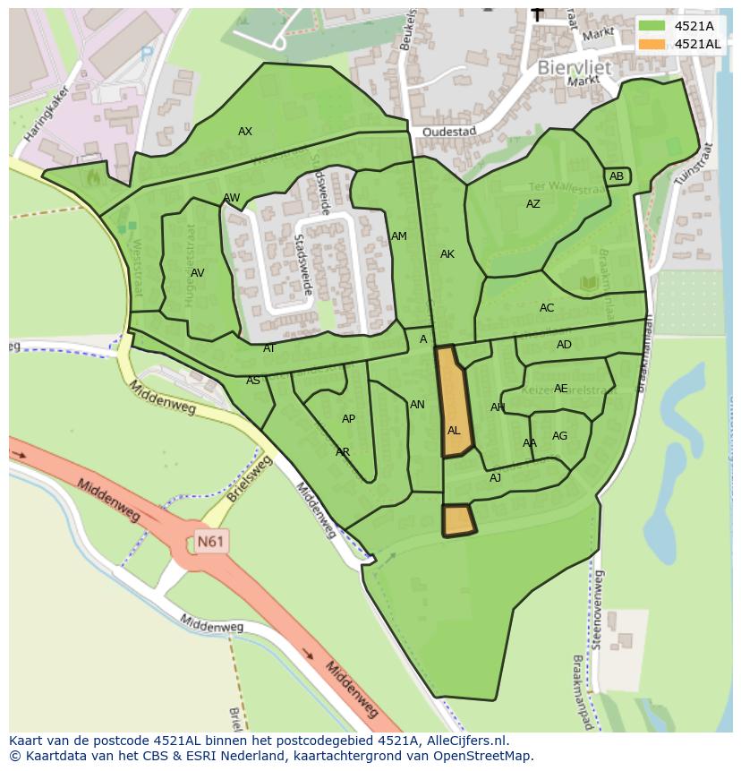 Afbeelding van het postcodegebied 4521 AL op de kaart.