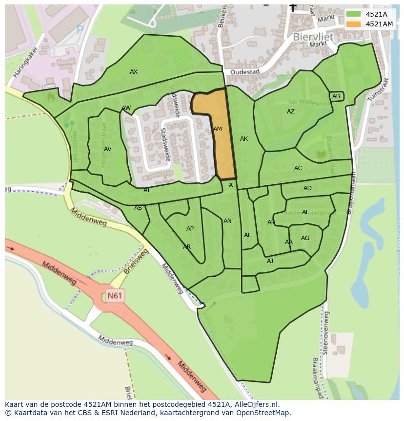 Afbeelding van het postcodegebied 4521 AM op de kaart.