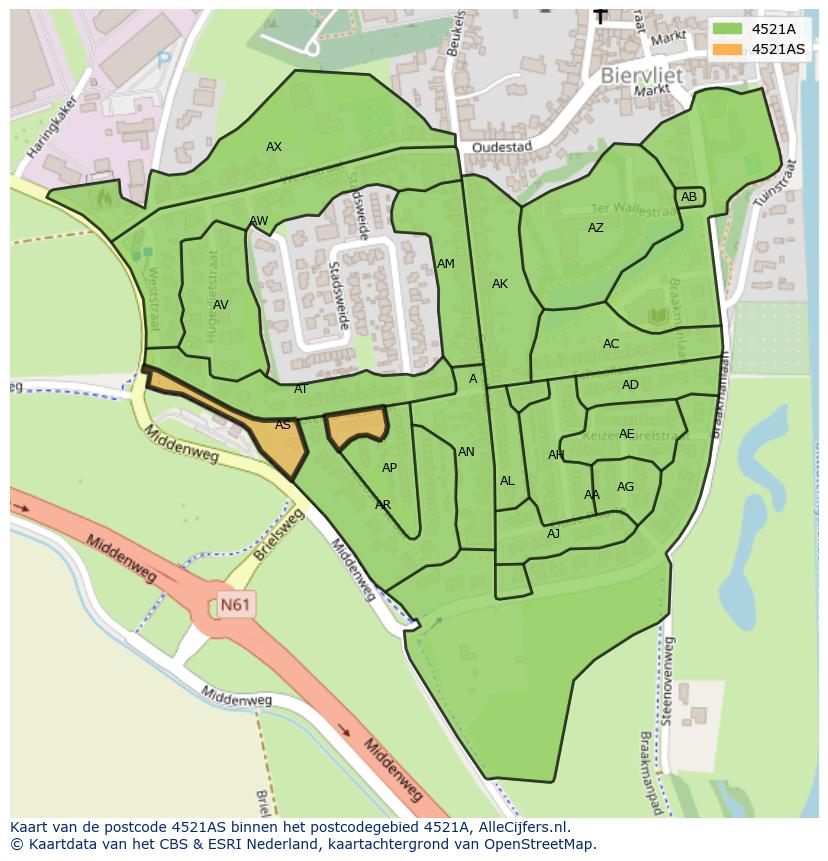 Afbeelding van het postcodegebied 4521 AS op de kaart.