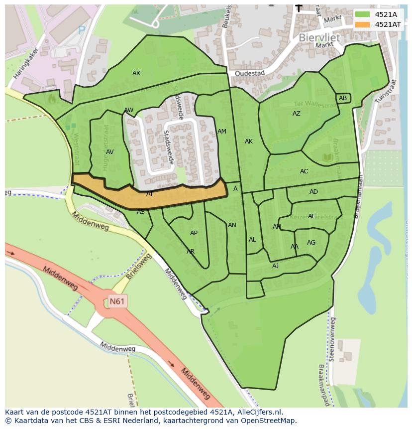 Afbeelding van het postcodegebied 4521 AT op de kaart.
