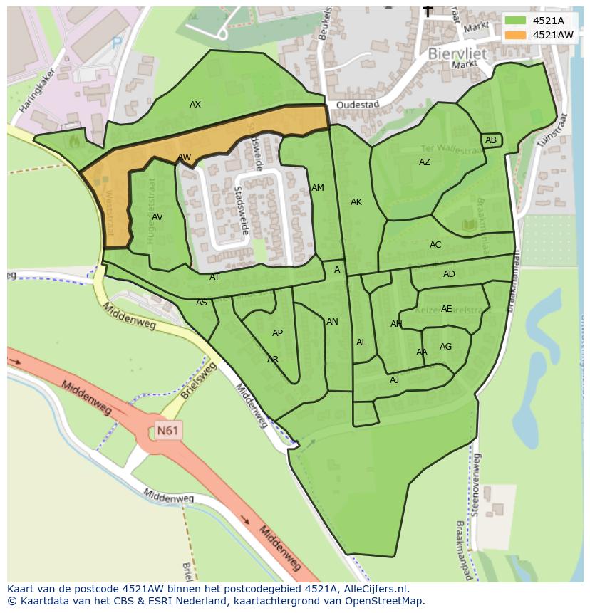 Afbeelding van het postcodegebied 4521 AW op de kaart.