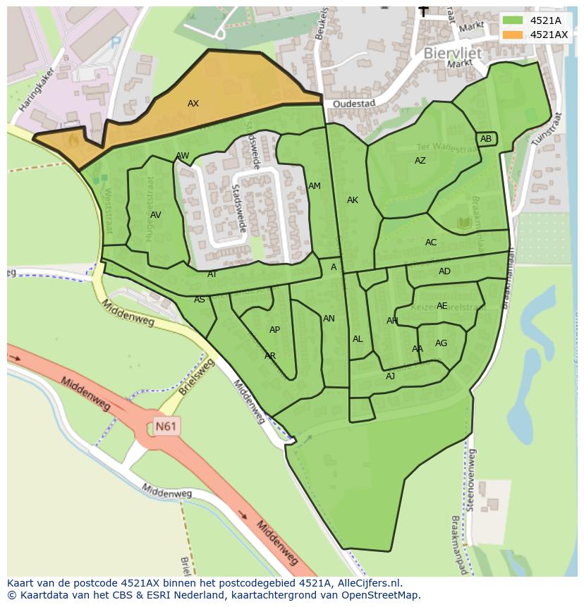 Afbeelding van het postcodegebied 4521 AX op de kaart.
